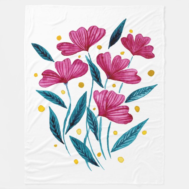 Niedlicher Blumenstrauß - Magenta und aquamarin Fleecedecke (Vorderseite)