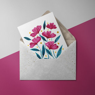 Niedlicher Blumenstrauß - Magenta und aquamarin Karte