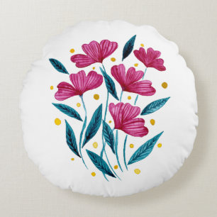 Niedlicher Blumenstrauß - Magenta und aquamarin Rundes Kissen