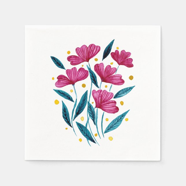 Niedlicher Blumenstrauß - Magenta und aquamarin Serviette (Vorderseite)