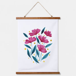 Niedlicher Blumenstrauß - Magenta und aquamarin Wandteppich Mit Holzrahmen