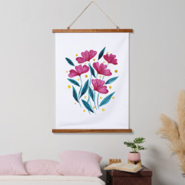 Niedlicher Blumenstrauß - Magenta und aquamarin Wandteppich Mit Holzrahmen