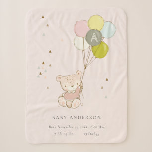 Niedlicher Blush Bärenballon Girl Monogram Baby St Sherpadecke