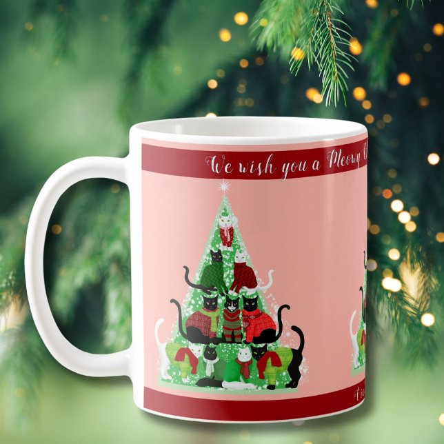 Niedlicher Blush und Grüne Katze Weihnachtsbaum na Tasse (Von Creator hochgeladen)