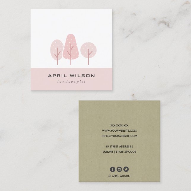 NIEDLICHER BLUSPINK TREE TRIO LANDSCAPING SERVICE QUADRATISCHE VISITENKARTE (Vorne/Hinten)