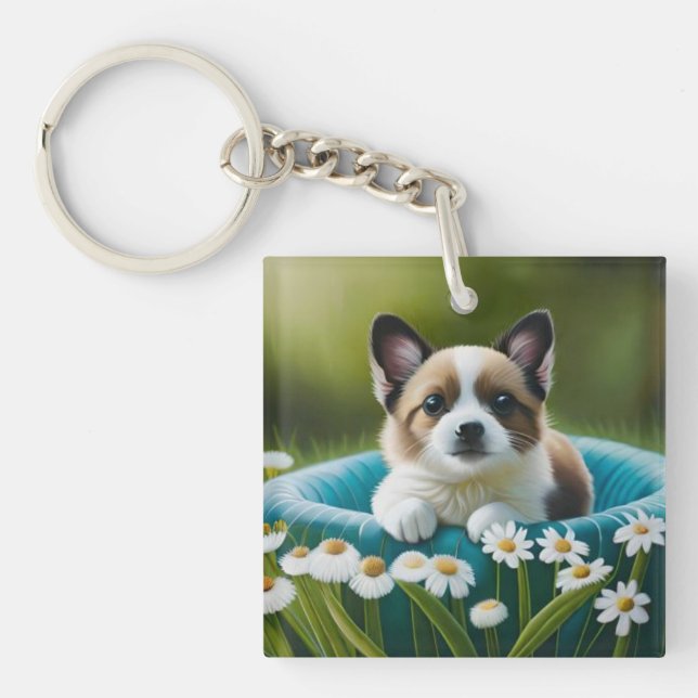 Niedlicher Blütenhund in Dazien Schlüsselanhänger (Vorderseite)
