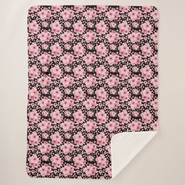 Niedlicher Blütenschwarzer Rosa Kirschblossom Sherpadecke (Vorderseite)
