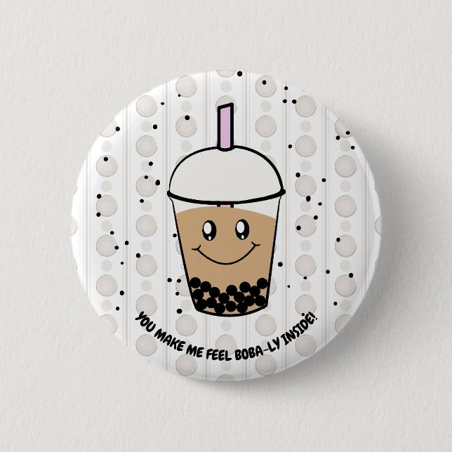 Niedlicher Boba Bubble Tee Knopf Button (Vorderseite)