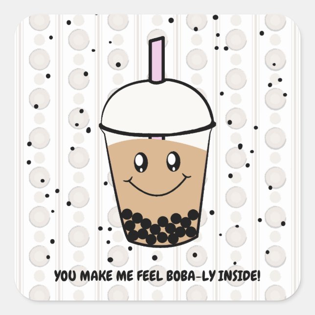 Niedlicher Boba Bubble Tee Pun Square Sticker (Vorderseite)