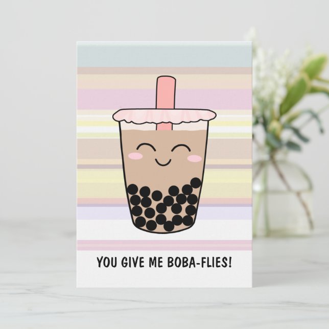 Niedlicher Boba Milk Tee Einladung (Stehend Vorderseite)
