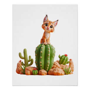 Niedlicher Bobcat auf Kakteen Poster