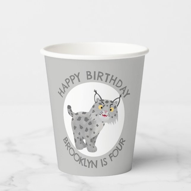 Niedlicher bobcat Lynx Cartoon personalisierter Ge Pappbecher (Vorderseite)