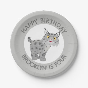 Niedlicher bobcat Lynx Cartoon personalisierter Ge Pappteller