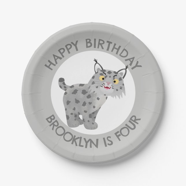 Niedlicher bobcat Lynx Cartoon personalisierter Ge Pappteller (Vorderseite)