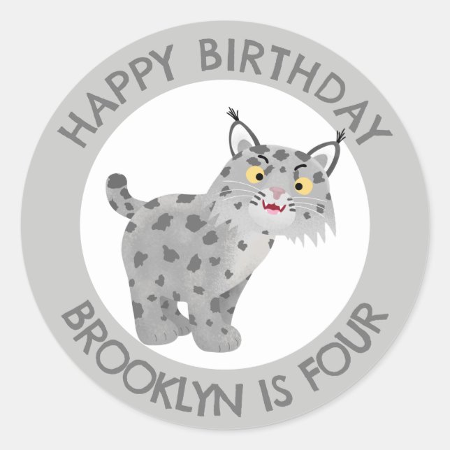 Niedlicher bobcat Lynx Cartoon personalisierter Ge Runder Aufkleber (Vorderseite)