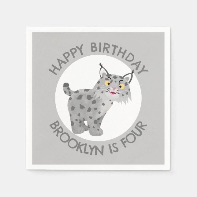 Niedlicher bobcat Lynx Cartoon personalisierter Ge Serviette (Vorderseite)