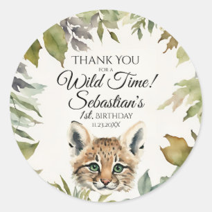 Niedlicher Bobcat Woodland Geburtstag Danke Runder Aufkleber