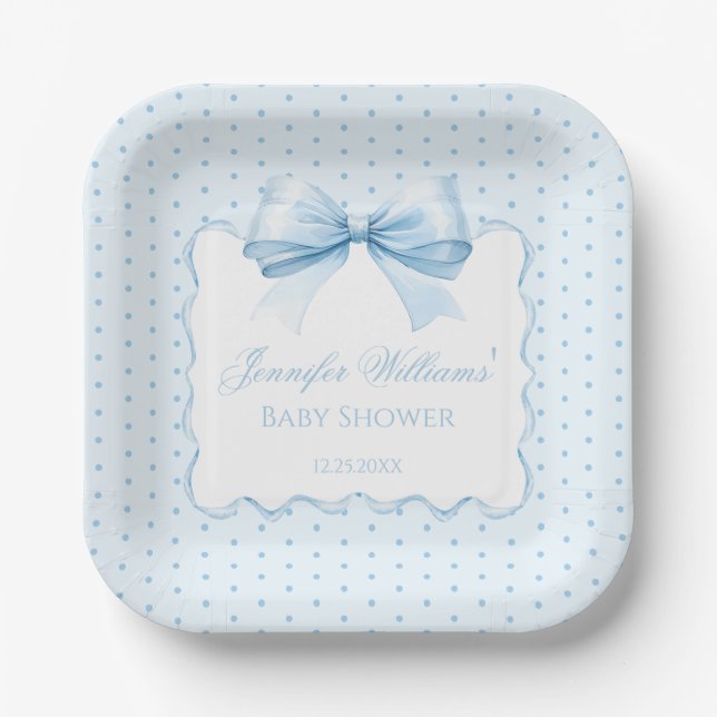 Niedlicher böhmisch-blauer Bugband Babydusche Pappteller (Vorderseite)