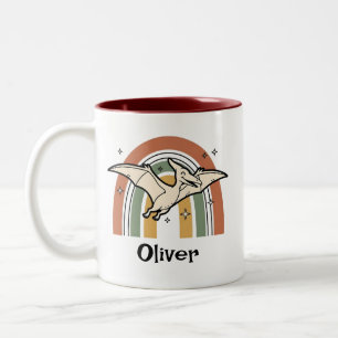 Niedlicher Boho-Erdfarbener Flugdinosaurier & Rege Zweifarbige Tasse