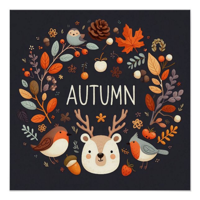 Niedlicher Boho Herbst Hirsch-Kranken-Wand-Decal Poster (Vorderseite)