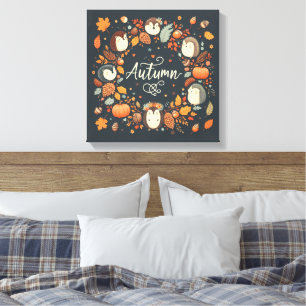 Niedlicher Boho Herbst Igel Wraath Wall Decal Leinwanddruck