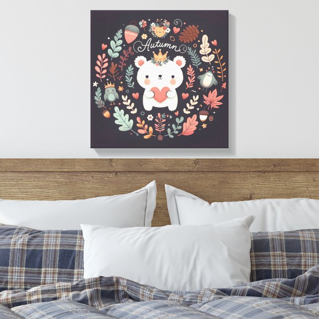 Niedlicher Boho Herbstbärenkreit Wall Decal Leinwanddruck (Insitu (Schlafzimmer))