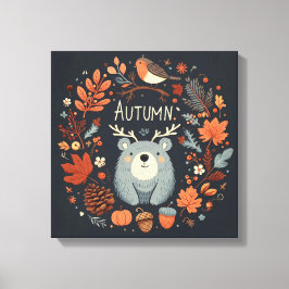 Niedlicher Boho Herbstbärenkreit Wall Decal Leinwanddruck