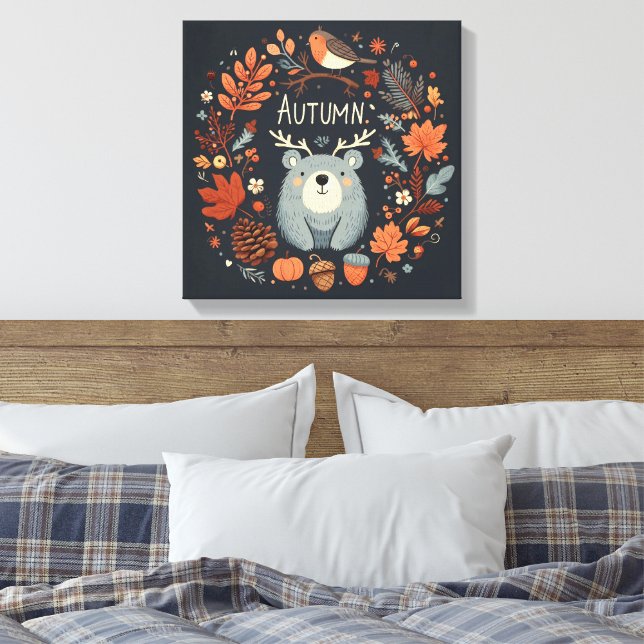 Niedlicher Boho Herbstbärenkreit Wall Decal Leinwanddruck (Insitu (Schlafzimmer))