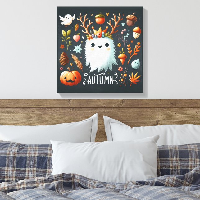Niedlicher Boho Herbstgeisterkranz Wall Decal Leinwanddruck (Insitu (Schlafzimmer))