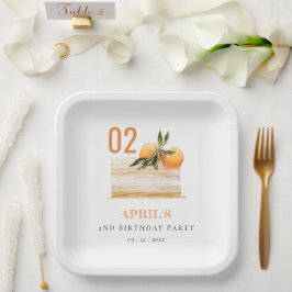 Niedlicher Boho Orange Fruchtkuchen jeden Geburtst Pappteller