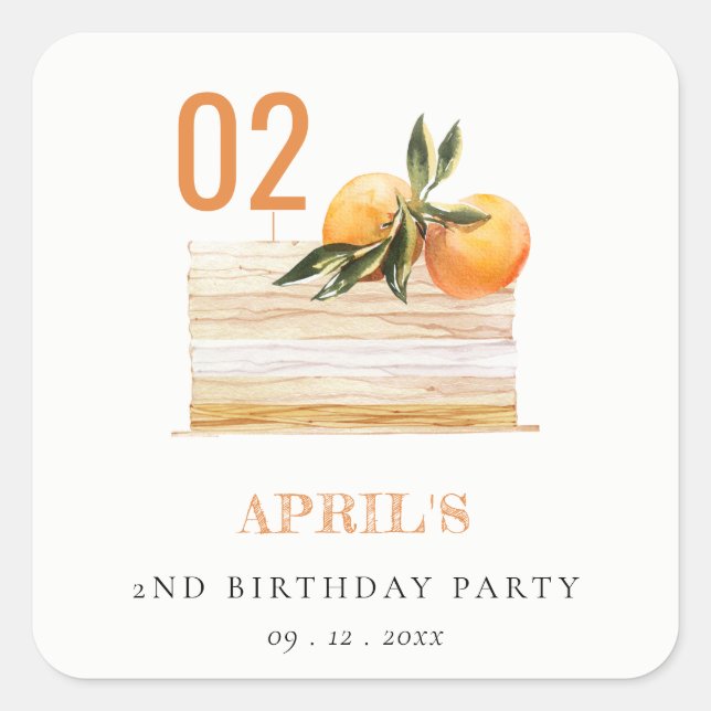 Niedlicher Boho Orange Fruchtkuchen jeden Geburtst Quadratischer Aufkleber (Vorderseite)