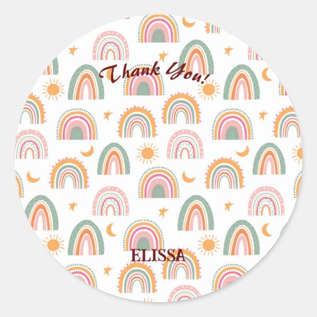 Niedlicher Boho Rainbow Pattern Individuelle Name  Runder Aufkleber (Vorderseite)