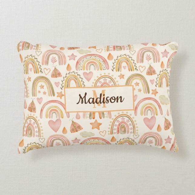 Niedlicher Boho Rainbows-Muster-Name für ein benut Dekokissen (Vorderseite)