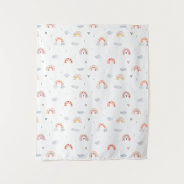 Niedlicher Boho Regenbogen und Wolken Wandteppich (Vorderseite)