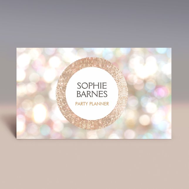Niedlicher Bokeh- und Rose-Gold-Sequin-Eventplaner Visitenkarte (Von Creator hochgeladen)