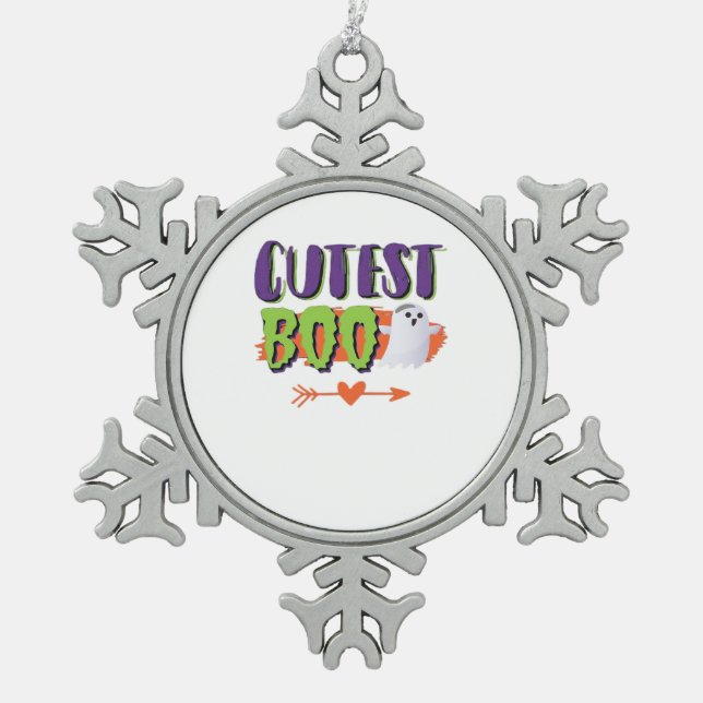 Niedlicher Boo Halloween Funny Lässig Schneeflocken Zinn-Ornament (Vorderseite)