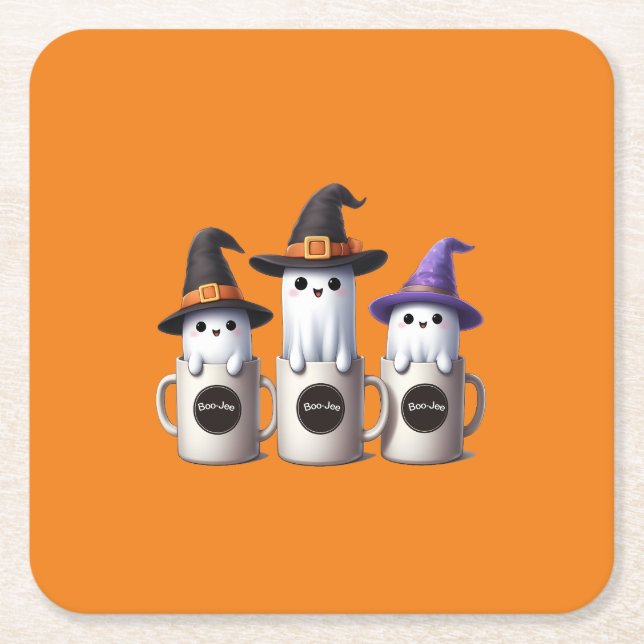 Niedlicher Boo-Jee-Geist zu Halloween Rechteckiger Pappuntersetzer (Vorderseite)