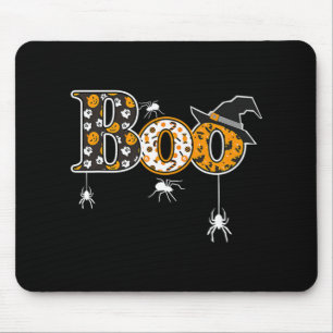 Niedlicher Boo mit Spinnen und Hexenhut Halloween Mousepad