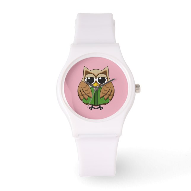 Niedlicher Bookworm Owl Reading Book Cartoon Armbanduhr (Vorderseite)