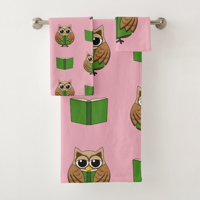 Niedlicher Bookworm Owl Reading Book Cartoon Badhandtuch Set (Insitu)