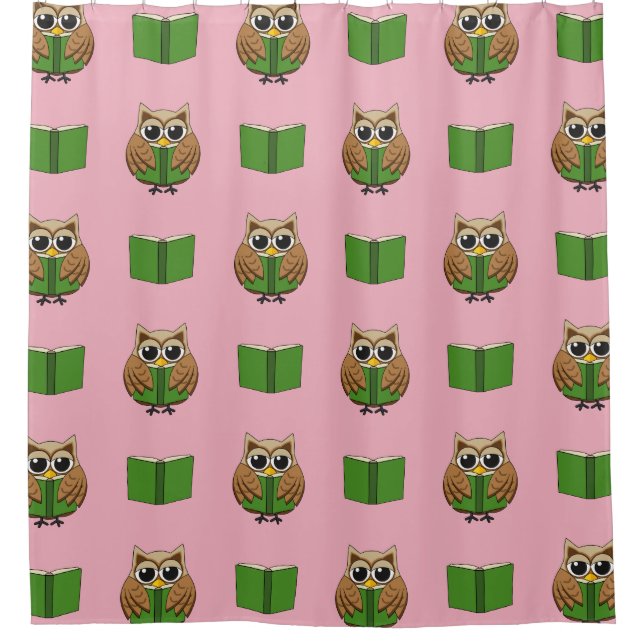 Niedlicher Bookworm Owl Reading Book Cartoon Duschvorhang (Vorderseite)