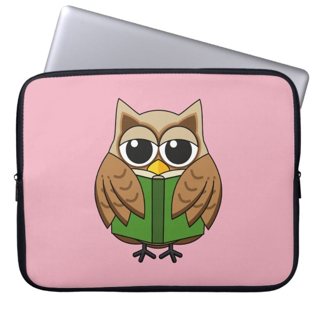 Niedlicher Bookworm Owl Reading Book Cartoon Laptopschutzhülle (Vorderseite)