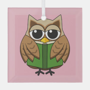 Niedlicher Bookworm Owl Reading Book Cartoon Ornament Aus Glas