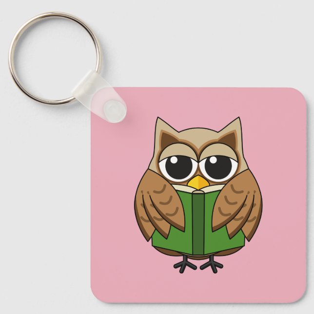 Niedlicher Bookworm Owl Reading Book Cartoon Schlüsselanhänger (Vorderseite)