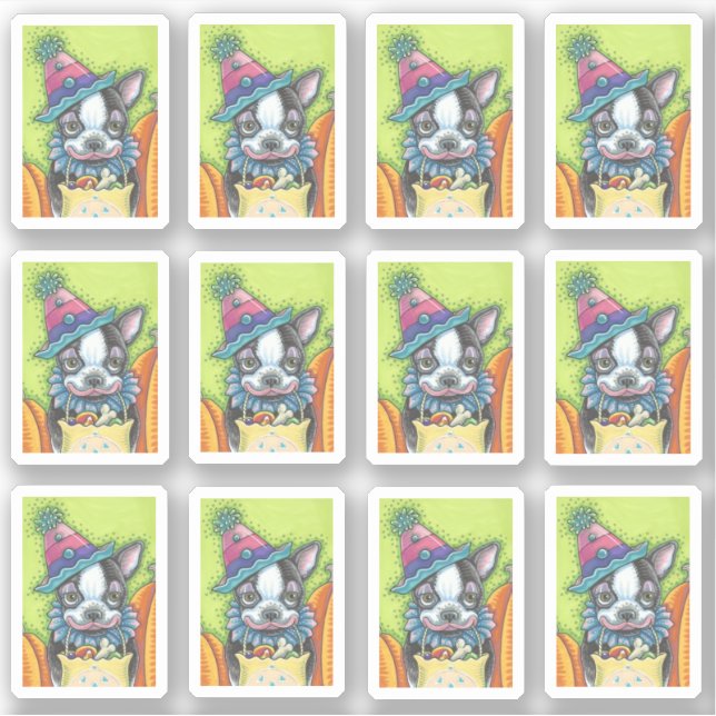 NIEDLICHER BOSTON TERRIER PUP IN HALLOWEEN KLEINEN AUFKLEBER (Vorderseite)