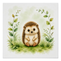 Niedlicher botanischer Wasserfarben-Igel Wildlife