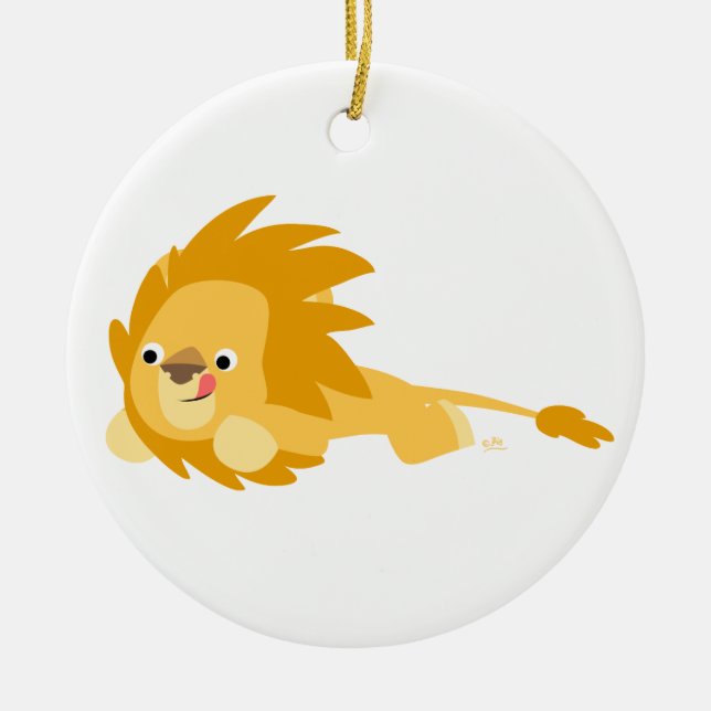 Niedlicher Bouncy Cartoon Löwenzelt Keramik Ornament (Vorne)
