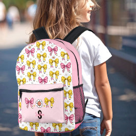 Niedlicher Bow-Pencil-Coquette-Monogramm für Schul Bedruckter Rucksack