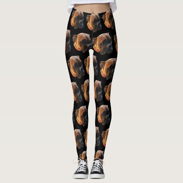 Niedlicher Boxer Dog Foto Schwarze Mode Frauen Leggings (Vorderseite)