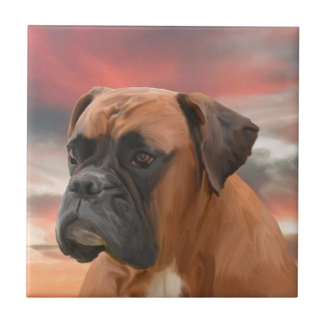 Niedlicher Boxer Hund Aquarellmalerei Art Fliese (Vorderseite)